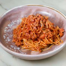 spaghetti bolognese pasta with parmesan